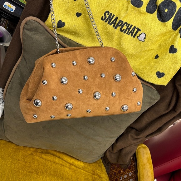 Glamorous Brown Suede Shoulder Bag with Embellishments - Picture 10 of 16